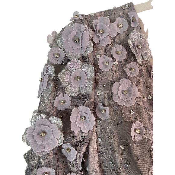 Mac Duggal Long Sleeve Floral Applique Embellished Lace Dress Sterling Size 8 - Picture 13 of 16